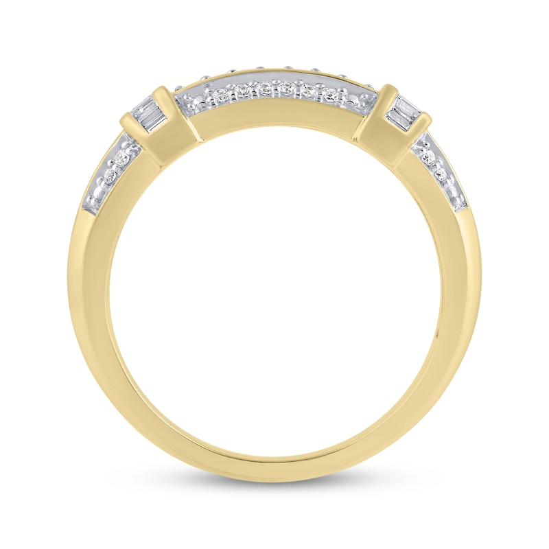 Main Image 2 of STUDIO BY KAY Men's Round & Baguette-Cut Lab-Grown Diamond Ring 1/2 ct tw 24K Yellow Gold Vermeil Sterling Silver