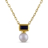 Thumbnail Image 1 of STUDIO BY KAY Cultured Pearl & Baguette-Cut Blue Lab-Created Sapphire Necklace 24K Yellow Gold Vermeil Sterling Silver 18"