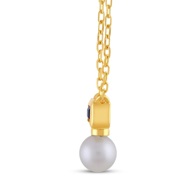 Main Image 2 of STUDIO BY KAY Cultured Pearl & Baguette-Cut Blue Lab-Created Sapphire Necklace 24K Yellow Gold Vermeil Sterling Silver 18"