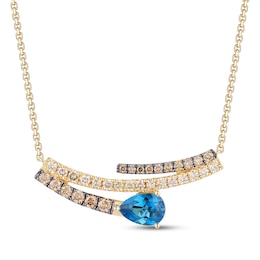 Le Vian Good Karma Pear-Shaped Blue Topaz Smile Necklace 1/2 ct tw Diamonds 14K Honey Gold 19"