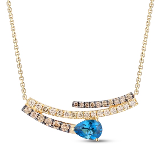 Le Vian Good Karma Pear-Shaped Blue Topaz Smile Necklace 1/2 ct tw Diamonds 14K Honey Gold 19"