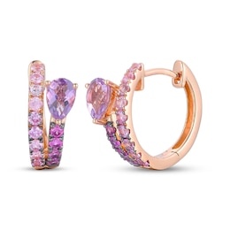 Le Vian Good Karma Pear-Shaped Amethyst & Pink Sapphire Hoop Earrings 14K Strawberry Gold