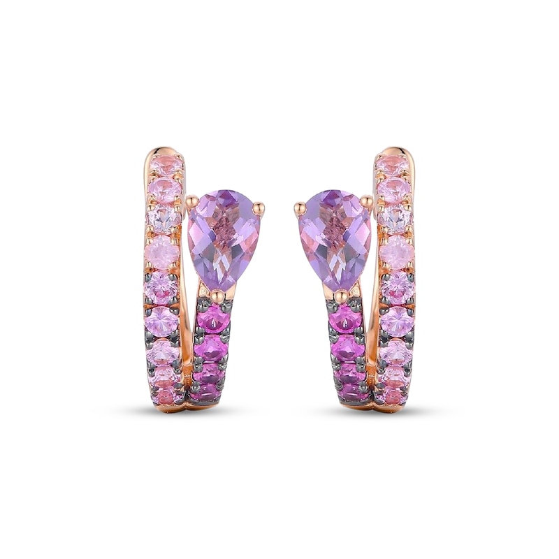 Main Image 2 of Le Vian Good Karma Pear-Shaped Amethyst & Pink Sapphire Hoop Earrings 14K Strawberry Gold