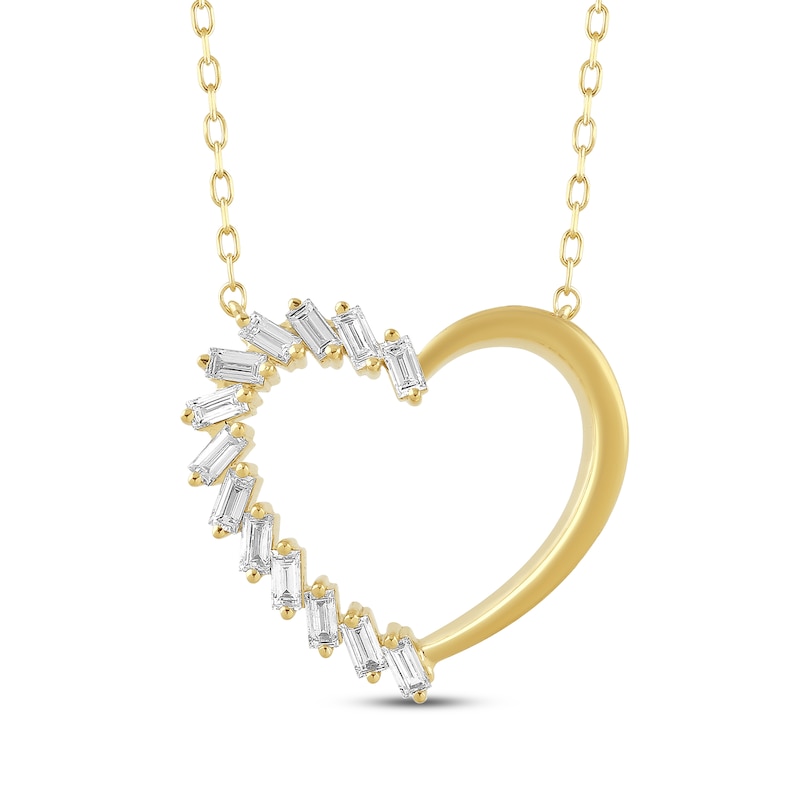 Main Image 1 of STUDIO BY KAY Baguette-Cut Lab-Grown Diamond Heart Necklace 1/3 ct tw 24K Yellow Gold Vermeil Sterling Silver