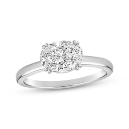Now + Forever Oval-Cut Diamond Solitaire East-West Hidden Halo Engagement Ring 1 ct tw 14K White Gold (I/I2)