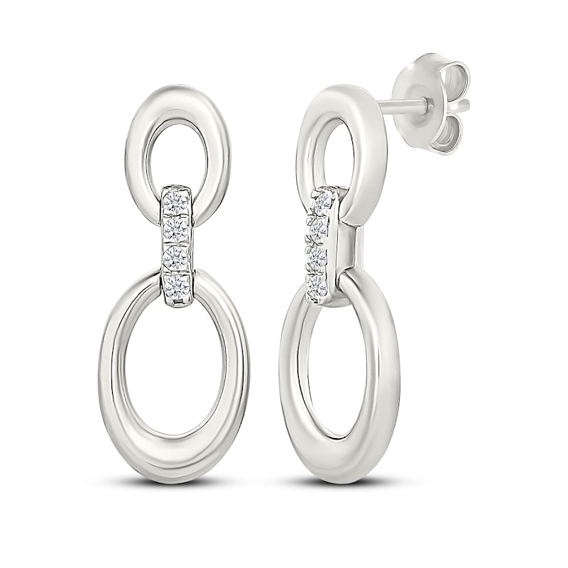 Main Image 1 of Diamond Double Oval Doorknocker Drop Earrings 1/15 ct tw Sterling Silver
