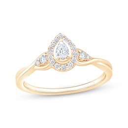 Now + Forever Pear-Shaped Diamond Halo Twist Shank Engagement Ring 1/4 ct tw 14K Yellow Gold