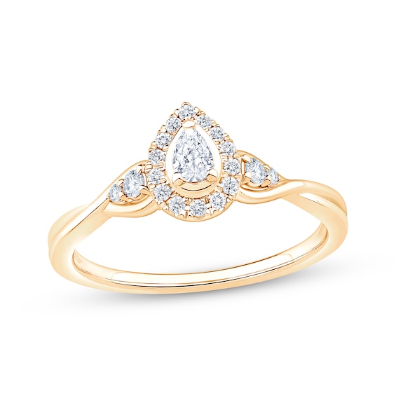 Now + Forever Pear-Shaped Diamond Halo Twist Shank Engagement Ring 1/4 ct tw 14K Yellow Gold