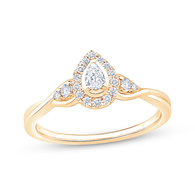 Main Image 1 of Now + Forever Pear-Shaped Diamond Halo Twist Shank Engagement Ring 1/4 ct tw 14K Yellow Gold