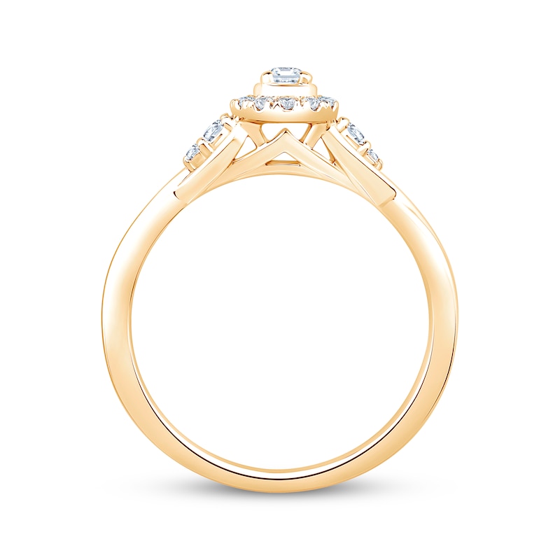 Main Image 2 of Now + Forever Pear-Shaped Diamond Halo Twist Shank Engagement Ring 1/4 ct tw 14K Yellow Gold