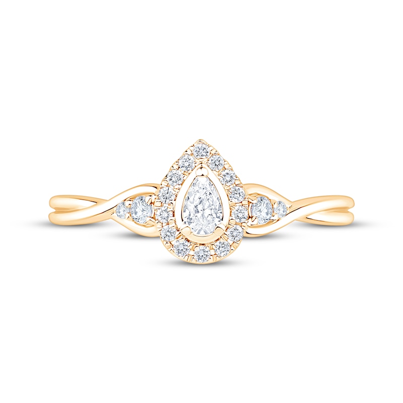 Main Image 3 of Now + Forever Pear-Shaped Diamond Halo Twist Shank Engagement Ring 1/4 ct tw 14K Yellow Gold