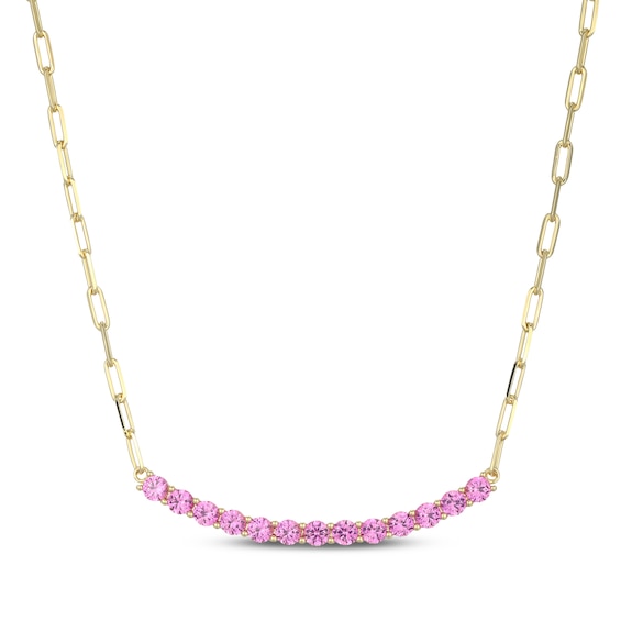 STUDIO BY KAY Pink Lab-Created Sapphire Smile Necklace 24K Yellow Gold Vermeil Sterling Silver 18"