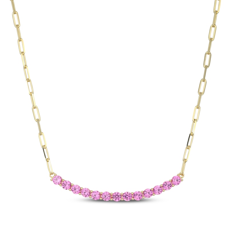 Main Image 1 of STUDIO BY KAY Pink Lab-Created Sapphire Smile Necklace 24K Yellow Gold Vermeil Sterling Silver 18"