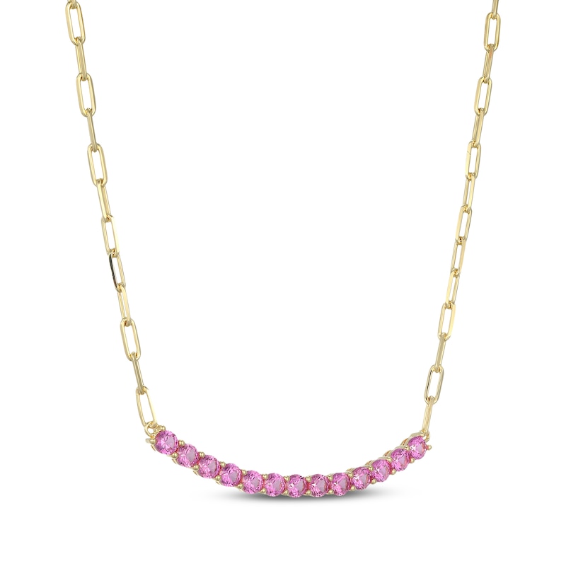 Main Image 2 of STUDIO BY KAY Pink Lab-Created Sapphire Smile Necklace 24K Yellow Gold Vermeil Sterling Silver 18"