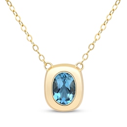 STUDIO BY KAY Oval-Cut Swiss Blue Topaz Cushion Frame Necklace 24K Yellow Gold Vermeil Sterling Silver 18"