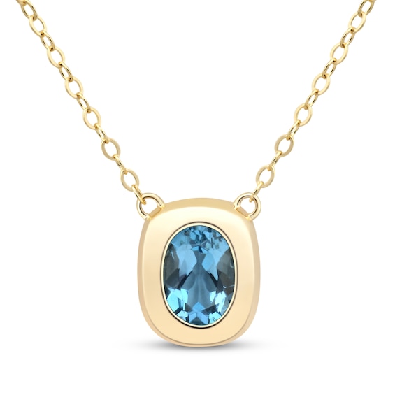 STUDIO BY KAY Oval-Cut Swiss Blue Topaz Cushion Frame Necklace 24K Yellow Gold Vermeil Sterling Silver 18"