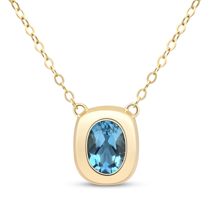 Main Image 1 of STUDIO BY KAY Oval-Cut Swiss Blue Topaz Cushion Frame Necklace 24K Yellow Gold Vermeil Sterling Silver 18"
