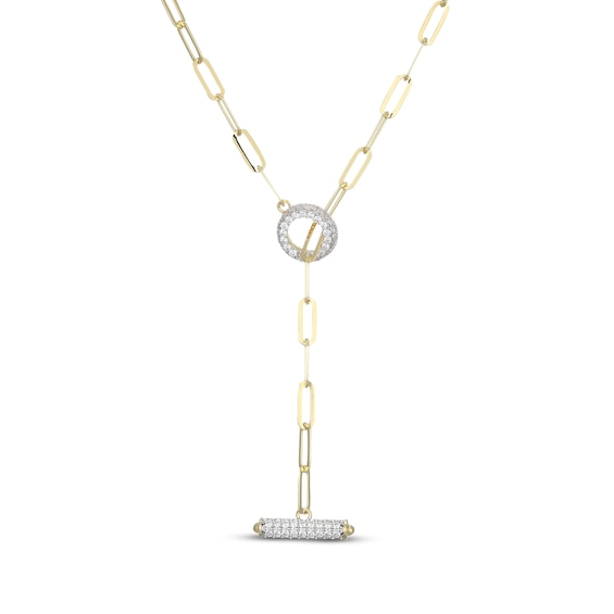 STUDIO BY KAY Lab-Grown Diamond Lariat Paperclip Chain Necklace 7/8 ct tw 24K Yellow Gold Vermeil Sterling Silver 18"