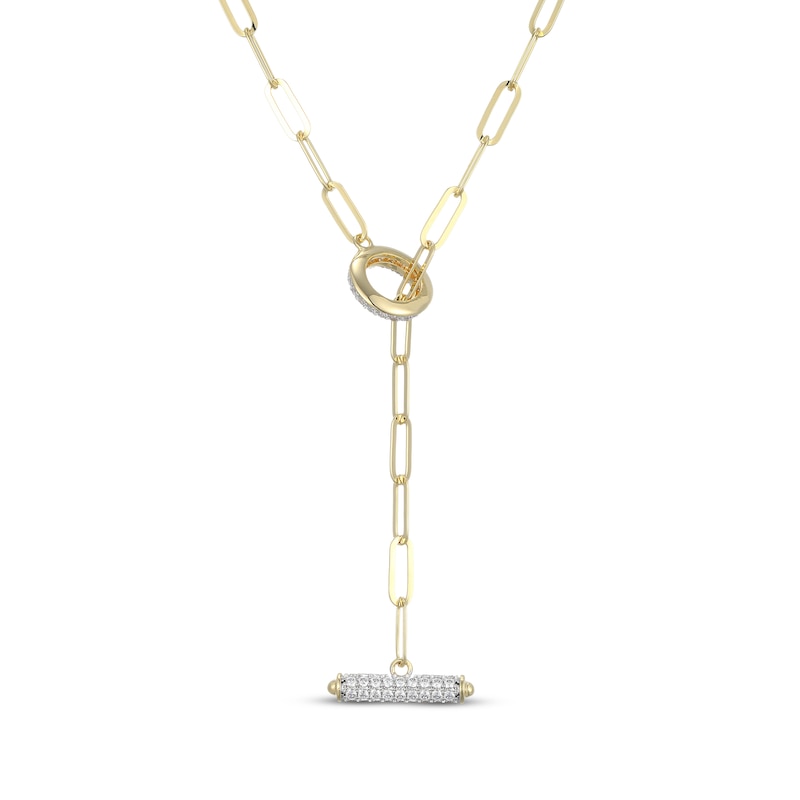Main Image 3 of STUDIO BY KAY Lab-Grown Diamond Lariat Paperclip Chain Necklace 7/8 ct tw 24K Yellow Gold Vermeil Sterling Silver 18"