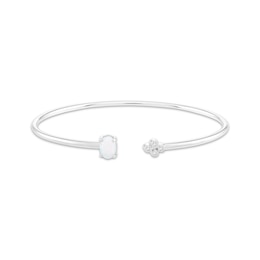 Oval-Cut Lab-Created Opal & White Lab-Created Sapphire Cuff Bracelet Sterling Silver
