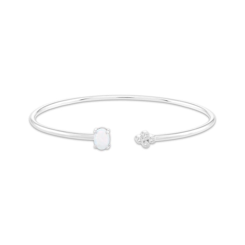 Main Image 1 of Oval-Cut Lab-Created Opal & White Lab-Created Sapphire Cuff Bracelet Sterling Silver