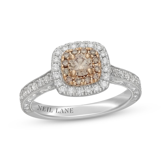 Neil Lane Desert Diamonds Round-Cut Double Halo Engagement Ring 7/8 ct tw 14K Two-Tone Gold