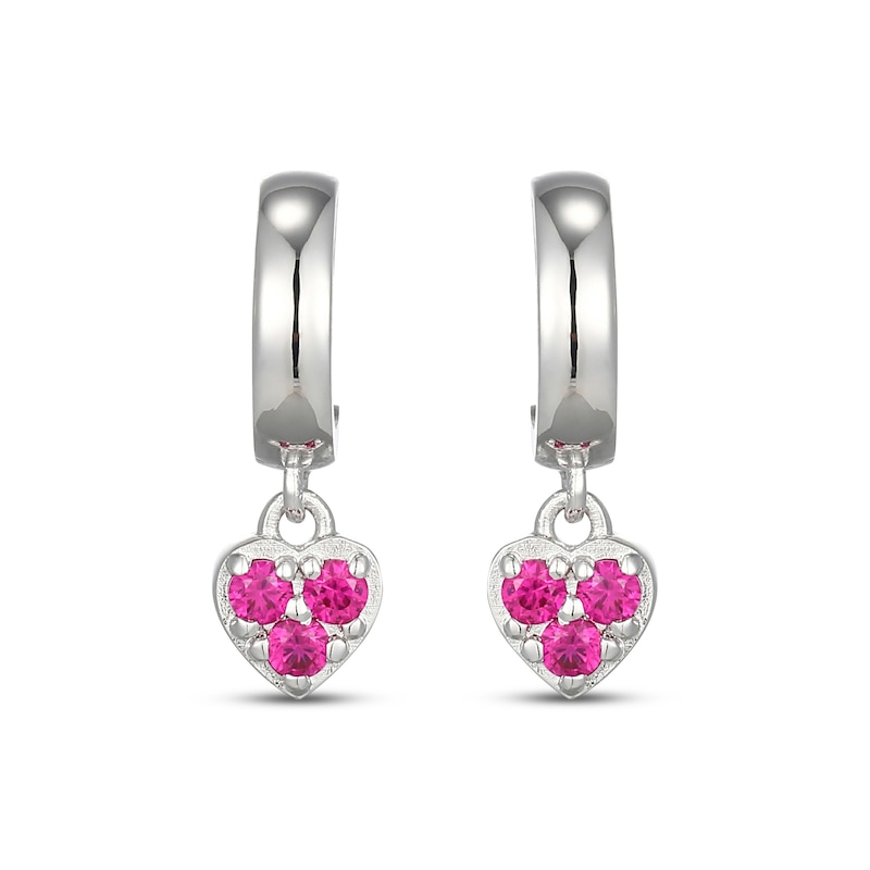 Main Image 2 of STUDIO BY KAY Lab-Created Ruby Pavé Heart Dangle J-Hoop Earrings Sterling Silver
