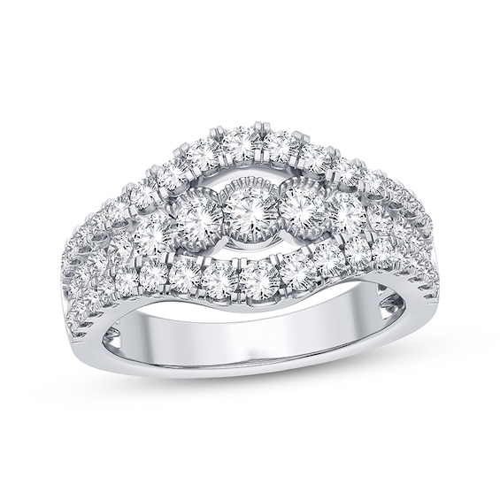Now + Forever Diamond Fancy Three-Row Anniversary Band 1-1/3 ct tw Round-cut 14K White Gold
