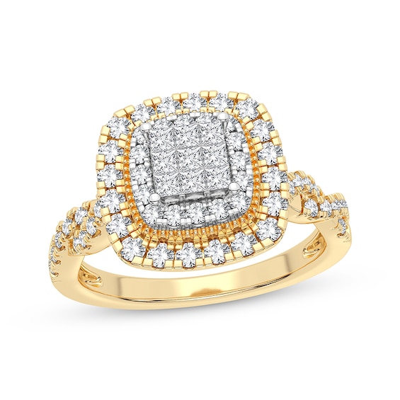 Now + Forever Multi-Diamond Cushion Engagement Ring 3/8 ct tw Princess & Round-cut 10K Yellow Gold