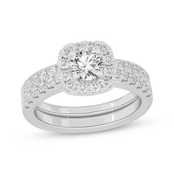 Now + Forever Lab-Grown Diamonds Round-Cut Cushion Frame Bridal Set 1-1/2 ct tw 14K White Gold