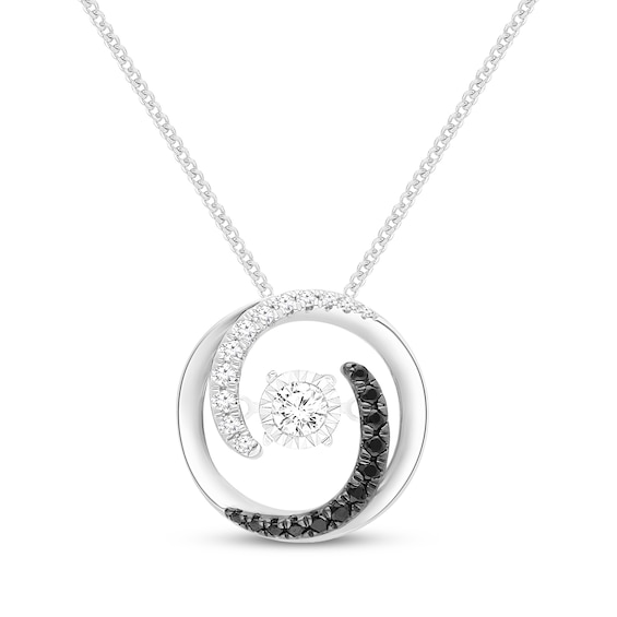 Unstoppable Love White & Black Diamond Swirling Circle Necklace 1/4 ct tw 10K White Gold 19"