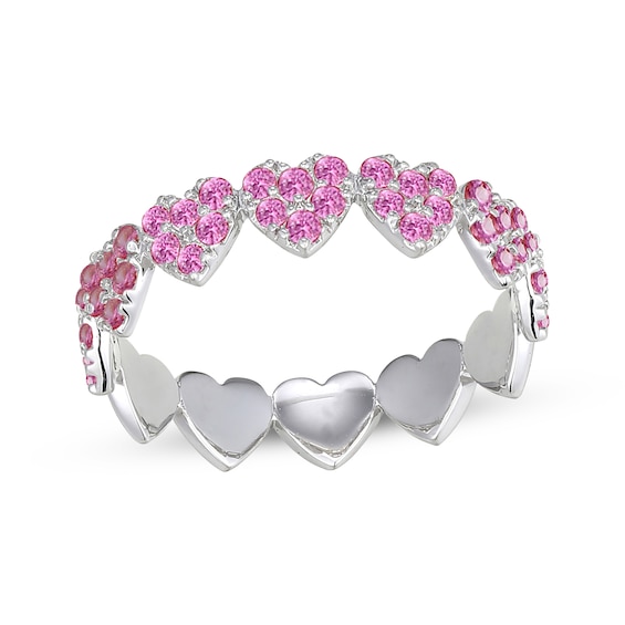 Pink Lab-Created Sapphire Heart Ring Sterling Silver
