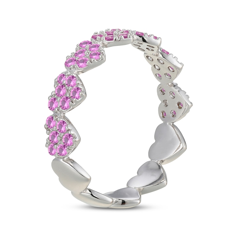 Main Image 2 of Pink Lab-Created Sapphire Heart Ring Sterling Silver