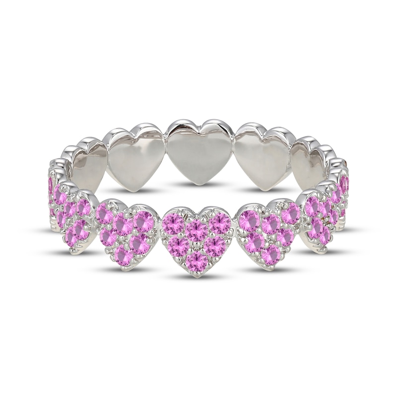 Main Image 3 of Pink Lab-Created Sapphire Heart Ring Sterling Silver