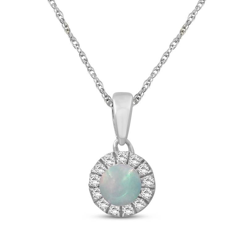 Main Image 1 of Natural Opal & White Lab-Created Sapphire Halo Necklace Sterling Silver 18"
