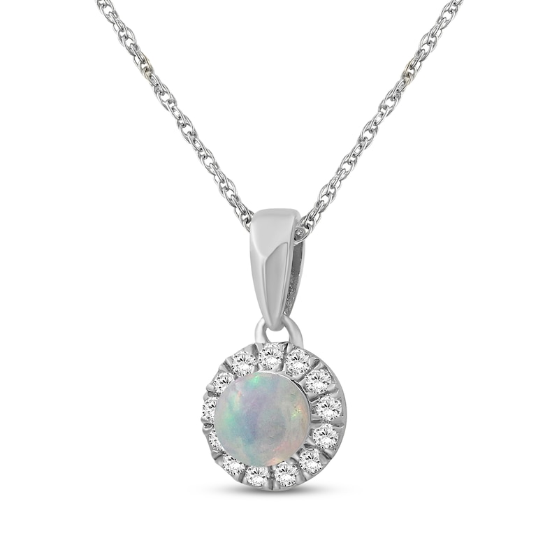 Main Image 2 of Natural Opal & White Lab-Created Sapphire Halo Necklace Sterling Silver 18"