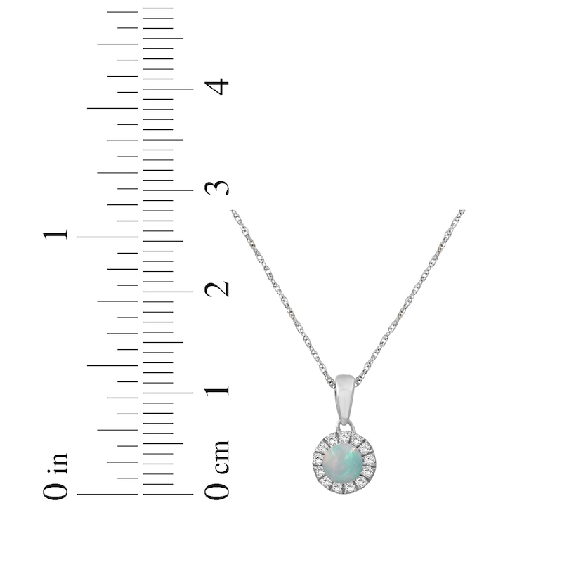 Main Image 4 of Natural Opal & White Lab-Created Sapphire Halo Necklace Sterling Silver 18"