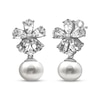 Thumbnail Image 1 of Cultured Pearl & Pear-Shaped White Lab-Created Sapphire Flower Drop Earrings Sterling Silver