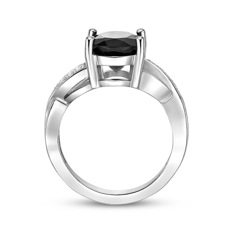 Main Image 3 of Oval-Cut Black Onyx & White Lab-Created Sapphire Ring Sterling Silver