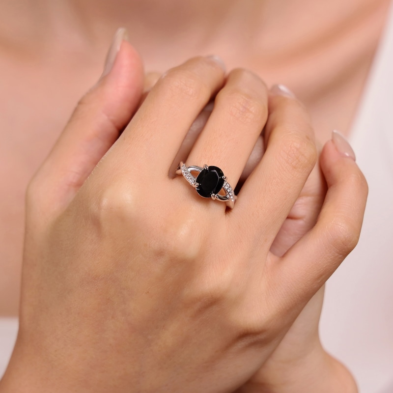 Main Image 5 of Oval-Cut Black Onyx & White Lab-Created Sapphire Ring Sterling Silver
