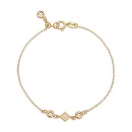 Italian Brilliance Geometric Textured Station Bracelet 14K Yellow Gold 7.5"