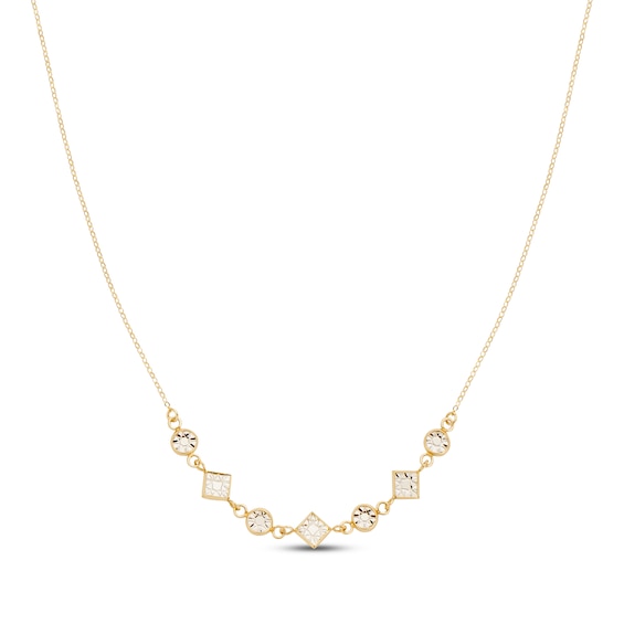Italian Brilliance Geometric Textured Necklace 14K Yellow Gold 18"