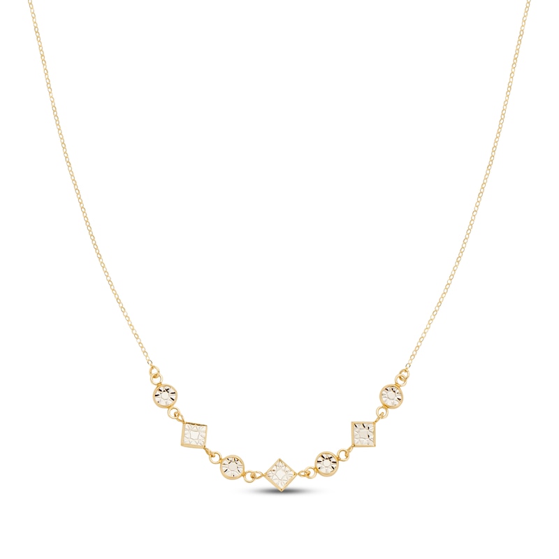 Main Image 1 of Italian Brilliance Geometric Textured Necklace 14K Yellow Gold 18"