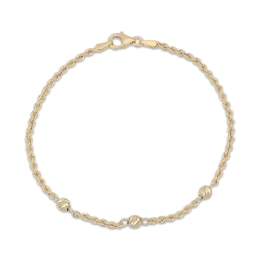 2.2mm Bead Station Rope Chain Bracelet Hollow 10K Yellow Gold 7.5"