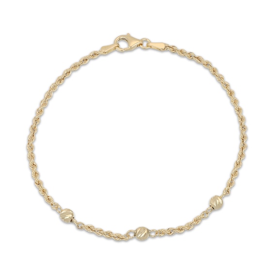 2.2mm Bead Station Rope Chain Bracelet Hollow 10K Yellow Gold 7.5"