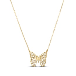Italian Brilliance Openwork Butterfly Necklace 14K Yellow Gold 18"