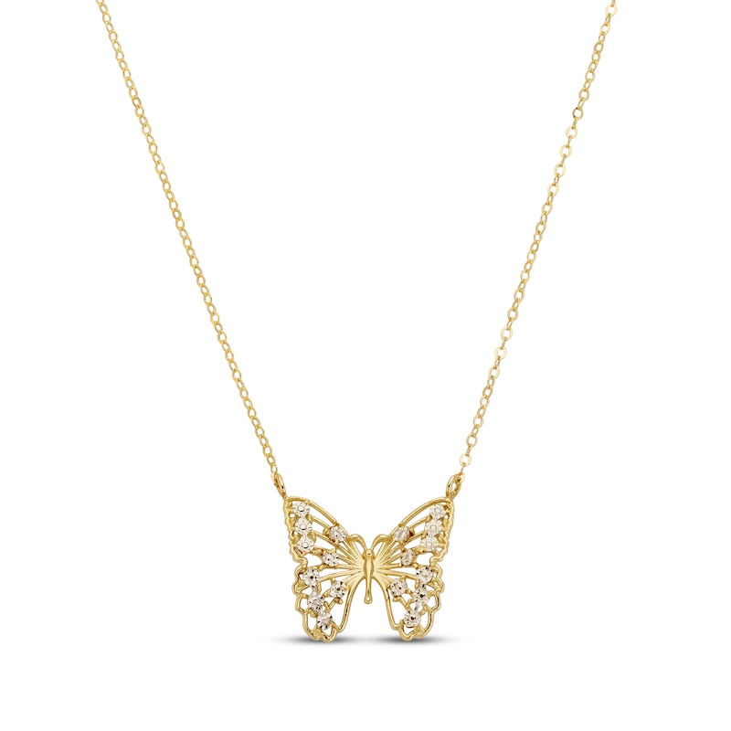 Main Image 1 of Italian Brilliance Openwork Butterfly Necklace 14K Yellow Gold 18"