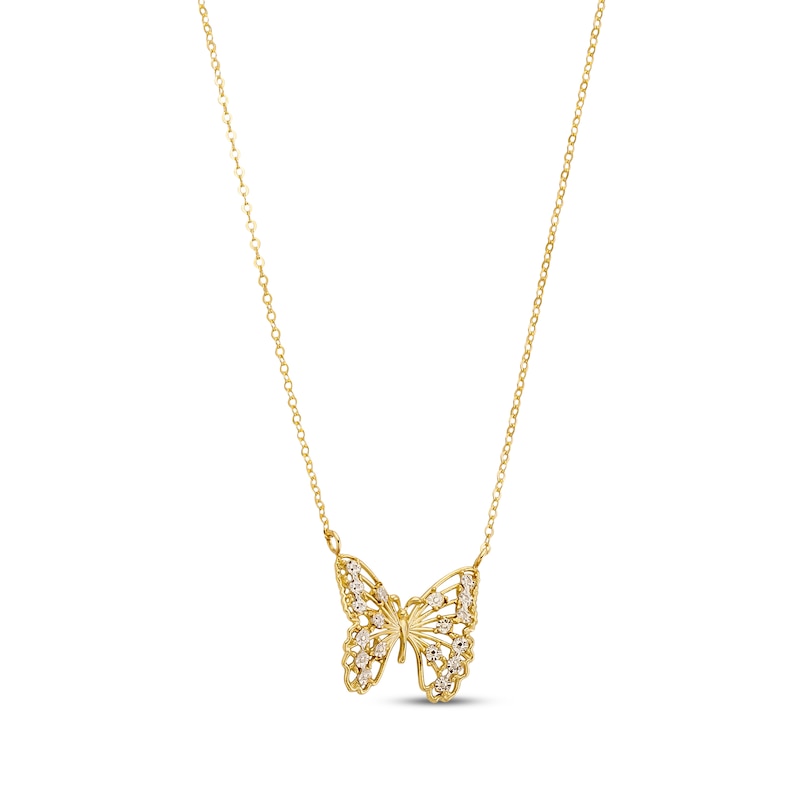 Main Image 2 of Italian Brilliance Openwork Butterfly Necklace 14K Yellow Gold 18"