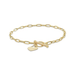 Paperclip Chain & Heart Charm Toggle Bracelet Hollow 10K Yellow Gold 7.5"
