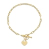 Thumbnail Image 2 of Paperclip Chain & Heart Charm Toggle Bracelet Hollow 10K Yellow Gold 7.5"